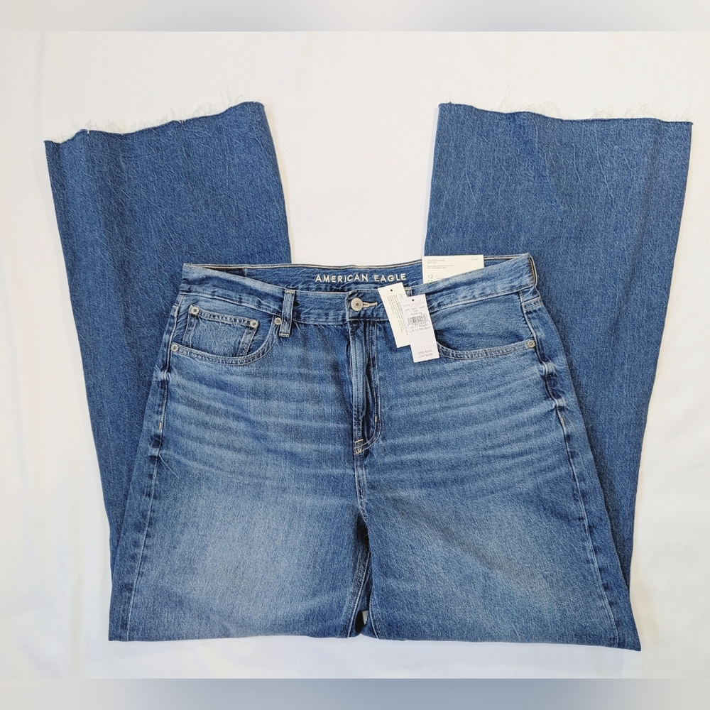 NWT American Eagle Low Rise Baggy Flare Blue Jeans Denim, Women's size 12